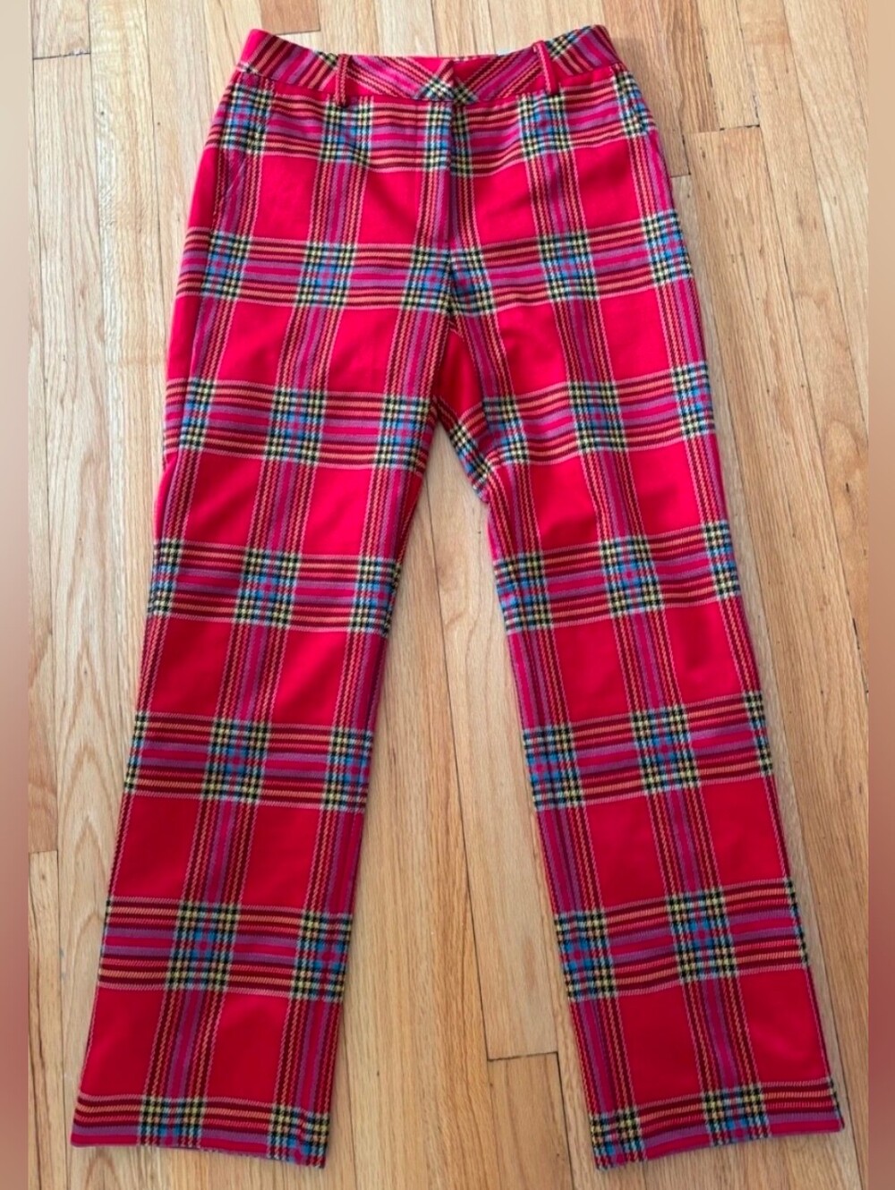 J.McLaughlin Hattie Pants Women's Plaid Jacquard Red Black Yellow Size 6